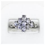 Tanzanite Cluster Sterling Silver Ring. Size 7 - 7.25.