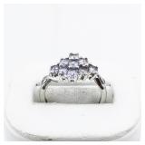 Tanzanite Cluster Sterling Silver Ring. Size 7 - 7.25.