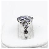 Tanzanite Cluster Sterling Silver Ring. Size 7 - 7.25.