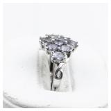 Tanzanite Cluster Sterling Silver Ring. Size 7 - 7.25.
