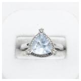 Lorenzo Aquamarine And CZ Sterling Silver Ring. Size 7 - 7.25.