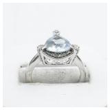 Lorenzo Aquamarine And CZ Sterling Silver Ring. Size 7 - 7.25.