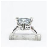 Lorenzo Aquamarine And CZ Sterling Silver Ring. Size 7 - 7.25.