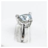 Lorenzo Aquamarine And CZ Sterling Silver Ring. Size 7 - 7.25.