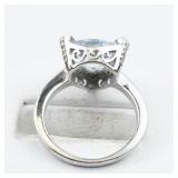 Lorenzo Aquamarine And CZ Sterling Silver Ring. Size 7 - 7.25.