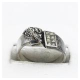 Abstract Geometric Marcasite Sterling Silver Ring. Size 7.75 - 8.