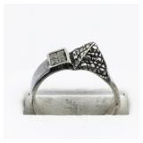 Abstract Geometric Marcasite Sterling Silver Ring. Size 7.75 - 8.