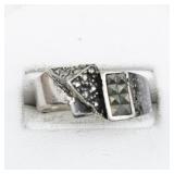 Abstract Geometric Marcasite Sterling Silver Ring. Size 7.75 - 8.