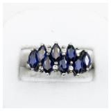 Lab Grown Blue Sapphire Cluster sterling Silver Statement Ring . Size 8 - 8.25.