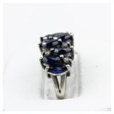 Lab Grown Blue Sapphire Cluster sterling Silver Statement Ring . Size 8 - 8.25.