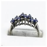 Lab Grown Blue Sapphire Cluster sterling Silver Statement Ring . Size 8 - 8.25.