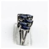 Lab Grown Blue Sapphire Cluster sterling Silver Statement Ring . Size 8 - 8.25.