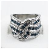 Blue Rhinestone Knot Sterling Silver Statement Ring . Size 6.25 - 6.5.