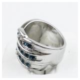 Blue Rhinestone Knot Sterling Silver Statement Ring . Size 6.25 - 6.5.