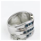 Blue Rhinestone Knot Sterling Silver Statement Ring . Size 6.25 - 6.5.