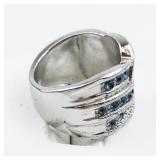 Blue Rhinestone Knot Sterling Silver Statement Ring . Size 6.25 - 6.5.