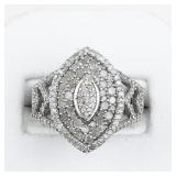 STS Jewels Diamond Cluster Sterling Silver Statement Ring . Size 7 - 7.25.