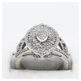 STS Jewels Diamond Cluster Sterling Silver Statement Ring . Size 7 - 7.25.