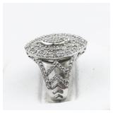 STS Jewels Diamond Cluster Sterling Silver Statement Ring . Size 7 - 7.25.