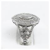 STS Jewels Diamond Cluster Sterling Silver Statement Ring . Size 7 - 7.25.