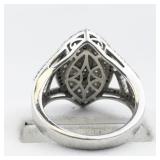 STS Jewels Diamond Cluster Sterling Silver Statement Ring . Size 7 - 7.25.