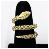 Wrap Around  Serpent Gold Tone Base Metal Statement Ring . Size 8 - 8.25.
