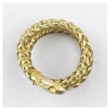Wrap Around  Serpent Gold Tone Base Metal Statement Ring . Size 8 - 8.25.