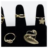 Set of ten  Gold Tone Base Metal Rings . Size 6.75-7.25.