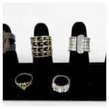 Set of Seven Gold Tone Base Metal Rings . Size 6-6.5.