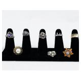 Set of eight  Gold & Silver Tone Base Metal Rings . Size 5.5-6.