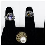 Set of eight  Gold & Silver Tone Base Metal Rings . Size 5.5-6.