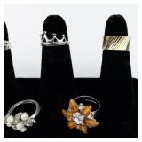 Set of eight  Gold & Silver Tone Base Metal Rings . Size 5.5-6.