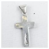 Lab Grown Red Opal sterling silver cross pendant (no chain).