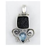 Multi-Colored Dichroic Glass & Blue Topaz sterling silver pendant (no chain).
