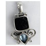 Multi-Colored Dichroic Glass & Blue Topaz sterling silver pendant (no chain).