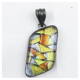 Multi-Colored Dichroic Glass sterling silver pendant (no chain).