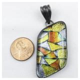 Multi-Colored Dichroic Glass sterling silver pendant (no chain).