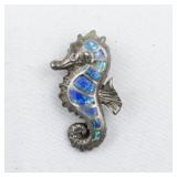 Beautiful Created Opal Seahorse sterling silver pendant (no chain).