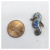 Beautiful Created Opal Seahorse sterling silver pendant (no chain).