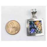 Square Dichroic Glass sterling silver pendant (no chain).