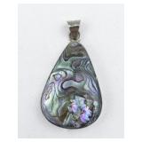 Mexico (Unknown) Abalone Shell Teardrop sterling silver pendant (no chain).