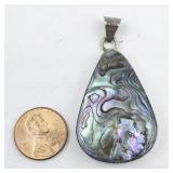 Mexico (Unknown) Abalone Shell Teardrop sterling silver pendant (no chain).