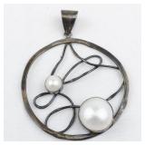 Unknown Maker (JS) Pearl Accented Abstract sterling silver pendant (no chain).