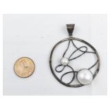 Unknown Maker (JS) Pearl Accented Abstract sterling silver pendant (no chain).
