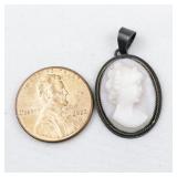 Cute Pink Cameo sterling silver pendant (no chain).