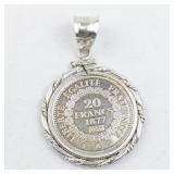 Francs 1877 sterling silver coin pendant.