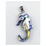 Colorful Seahorse sterling silver pendant (no chain).