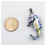 Colorful Seahorse sterling silver pendant (no chain).