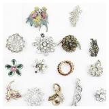 Group of Fourteen  Gold & Silver Tone Base Metal Brooches.