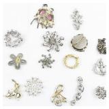 Group of Fourteen  Gold & Silver Tone Base Metal Brooches.